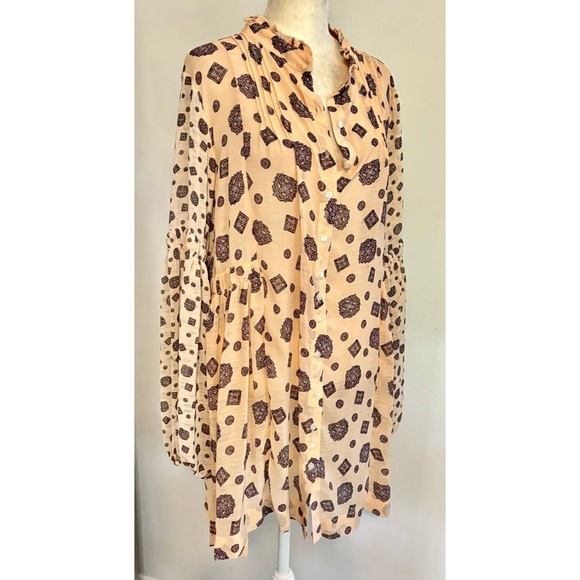 Free People boho Baby Doll baggy/oversized polyester gold print -Size: Medium - Picture 4 of 7